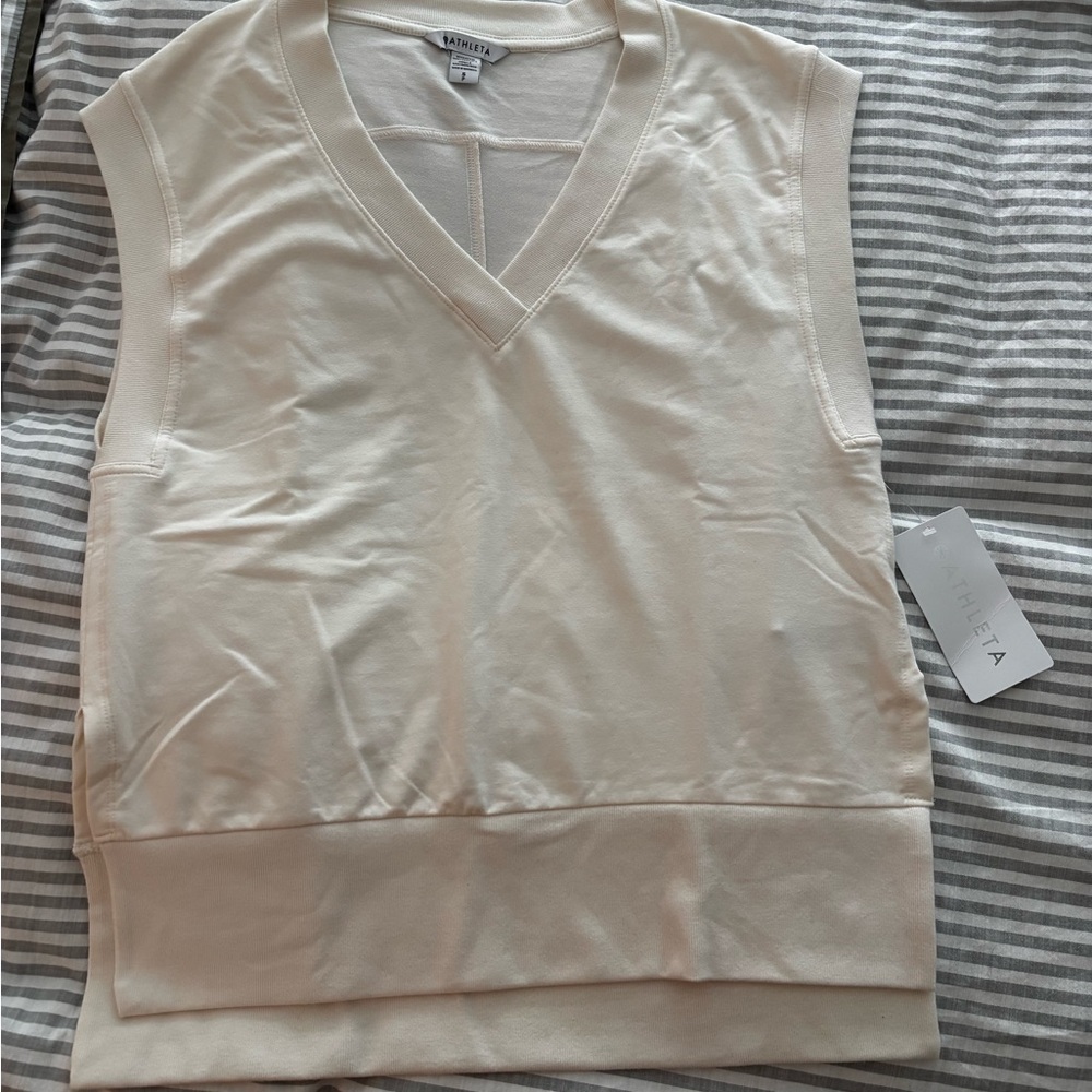 Athleta Cream Retroterry V-neck Sweatshirt
